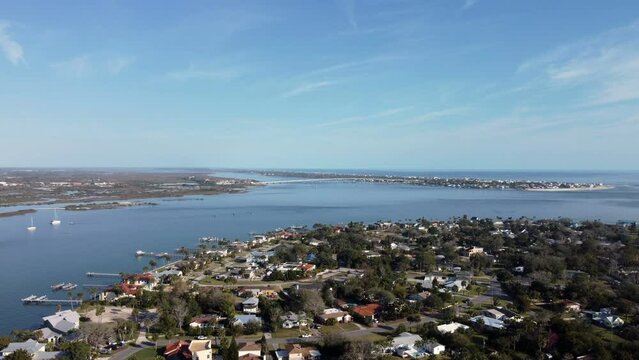 The Vilano bridge from Saint Augustine Florida drone shot from high altitude