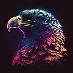 Generative AI Illustration of an Eagle Face in Vaporwave Style