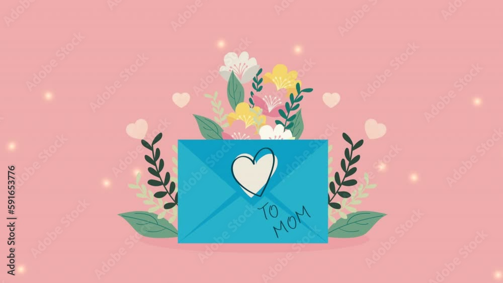 Wall mural flowers in envelope mail animation