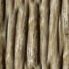 Stylization of the wall from wooden posts, created by artificial intelligence