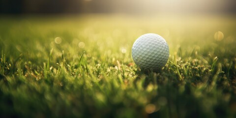  golf ball on grass with green background. copyspace Generative AI