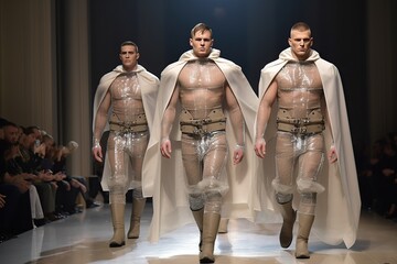 Handsome men with muscular bodies on the catwalk made with generative AI