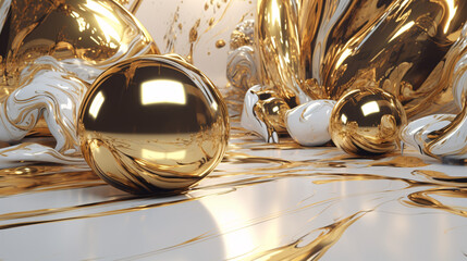 shiny gold and marble pattern 3d design generative ai