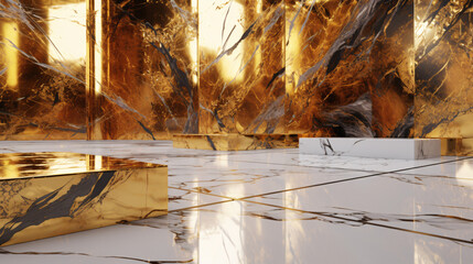 shiny gold and marble pattern 3d design generative ai