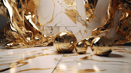 shiny gold and marble pattern 3d design generative ai