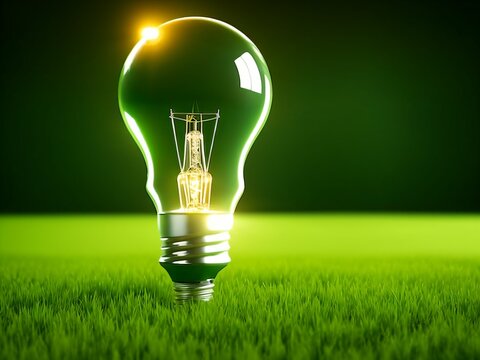 light bulb on grass as representation of green power for our eco system