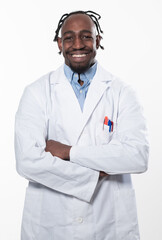 Doctor dark skin guy virologist agent corona virus seminar conference arms crossed pandemic virus...