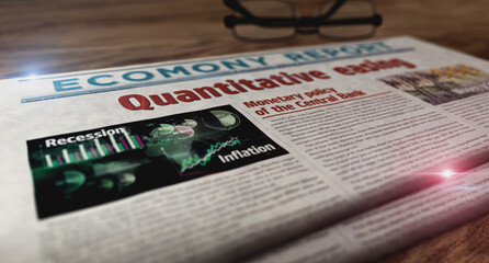Obraz premium Quantitative easing crisis and inflation newspaper on table