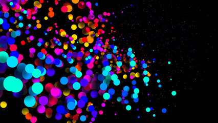 Abstract simple background with beautiful multi-colored circles or balls in flat style like paint bubbles in water. 3d render of particles, colored paper applique. Creative design background 29