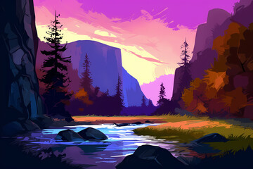 Yosemite National Park in bright and bold colors