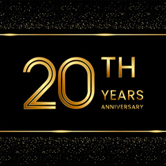 20th anniversary logo design with double line concept. Line Art style. Golden number logo. Vector Template Illustration