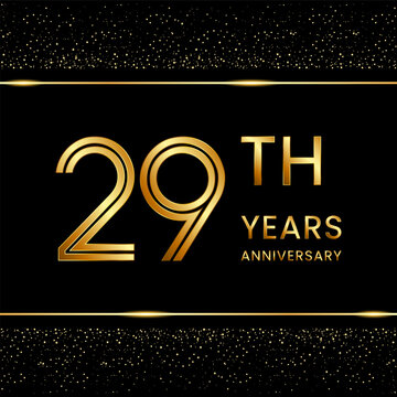 29th anniversary logo design with double line concept. Line Art style. Golden number logo. Vector Template Illustration