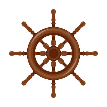 Cartoon ship's wheel on a white background. Vector illustration.