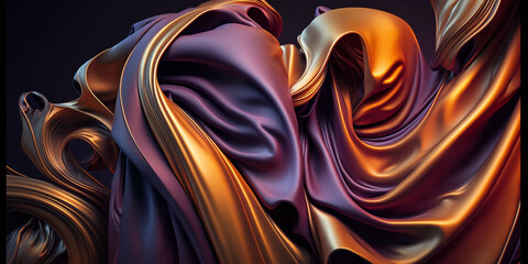 Fototapeta na wymiar Beautiful Abstract Purple and Gold Silk Fabric Background, Generative AI