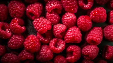 Raspberries, closeup flat lay or top view, AI generative