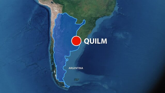 Designation of the borders of Argentina on the map and the mark of the location of the city of Quilmes