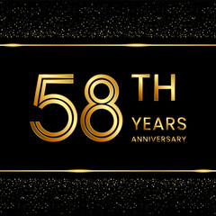 58th anniversary logo design with double line concept. Line Art style. Golden number logo. Vector Template Illustration