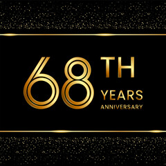 68th anniversary logo design with double line concept. Line Art style. Golden number logo. Vector Template Illustration