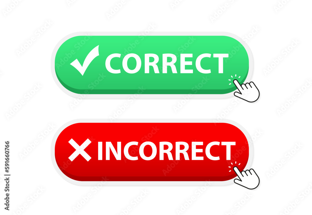 Poster button correct incorrect. web button with a checkmark and a cross. check marks ui/ux flat design do’