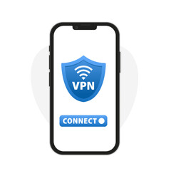 Mobile VPN service concept. Phone with secure VPN connection concept. Virtual private network. Cyber security. internet security software. Vector illustration