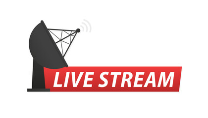 Live broadcast or online streaming icons. The concept of satellite communication. Satellite Dish Icon. Radar dish antenna for broadcast. Live stream. Vector illustration