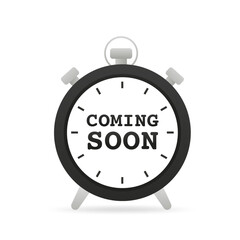 Alarm coming soon landing page clock alert icon. Promotion Sign Symbol. Web element. Vector illustration