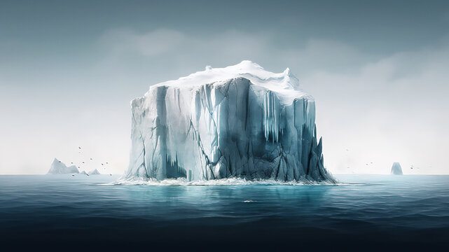 An iceberg melting, climate change, Generative AI
