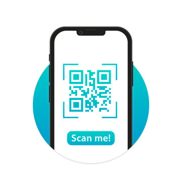 Qr Code SCAN ME template with a smartphone for application screenshot presentation. Can use for, landing page, template, ui, web, mobile app, banner flyer. Qr Verification Concept. Vector illustration