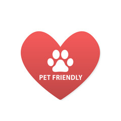 Pet friendly icon. Pets allowed, Certifie isolated on white background. Dog track inside circle. Vet clinic, shop label, sticker, logo. Stamp or sticker with pet friendly text. Vector illustration