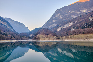 The view of Lake Tenno in spring,Trento,Italy, Europa. Turquoise lake in the mountains