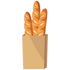 Healthy baguettes bread in paper bag