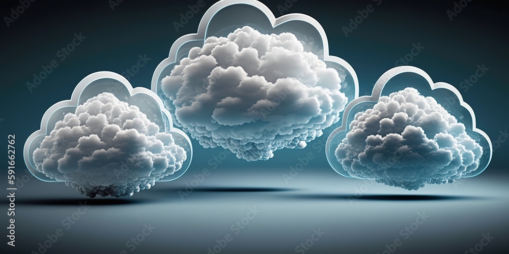Wall mural an illustration of cloud and edge computing principles, with a giant cloud emblem superimposed over 