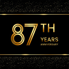 87th anniversary logo design with double line concept. Line Art style. Golden number logo. Vector Template Illustration