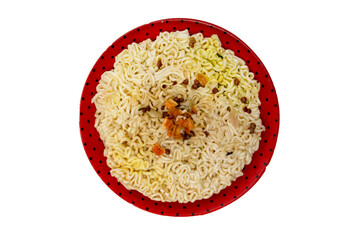 Instant vermicelli in a plate on white