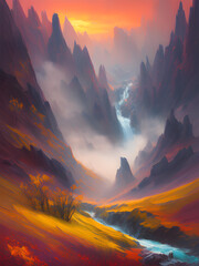 Nature colorful landscape digital painting 04. Illustrations and Clip Art/AI generated.