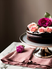 Chocolate dessert with flowers 06. Illustrations and Clip Art/AI generated.
