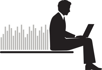 Man watching laptop computer increasing graph,Man at laptop watching graph, graph growth, business growth Vector Illustration, SVG