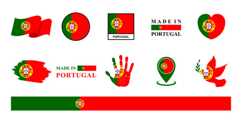 Portugal national flags icon set. Labels with Portugal flags. Vector illustration - obrazy, fototapety, plakaty