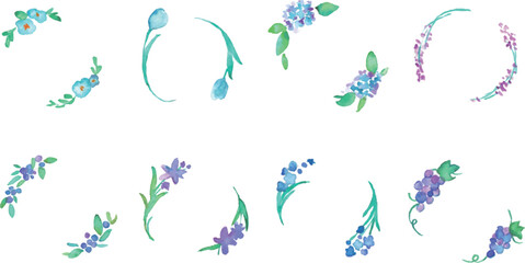 水彩画。水彩タッチの草木フレーム。植物と花のベクター装飾フレームセット。Watercolor painting. Watercolor touch plants and trees frame. Vector decorative frame set of plants and flowers.