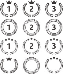 月桂冠のフレームと数字のシンプルなランキング素材セット