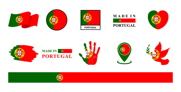 Portugal national flags icon set. Labels with Portugal flags. Vector illustration