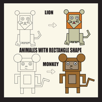 Lino and Monkey animal vector illustration art with rectangular shape