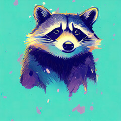 Abstract portrait of a cheerful raccoon. Graphic raccoon head. AI-generated