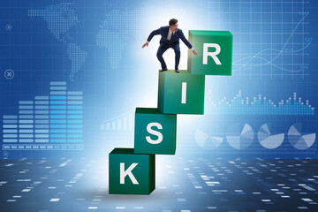 Risk management concept with businessman on cubes