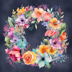 watercolor wreath of flowers design ideas. Generative AI Art Illustration