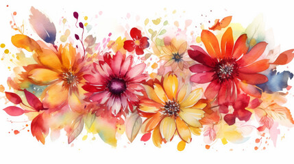 Obraz na płótnie Canvas colorful watercolor flowers on white background, in the style of dark orange and dark maroon. Generative AI Art Illustration