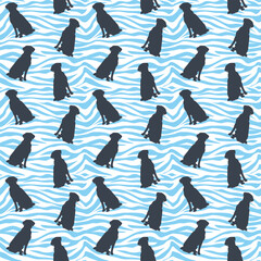 Obraz premium Dog silhouettes pattern fabric. Elegant, soft seamless background, abstract background with Labrador retriever dog shapes for Dog Lovers. Blue and white creative zebra.Birthday present wrapping paper.