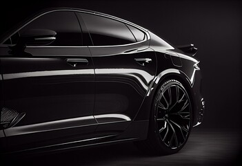 Fototapeta na wymiar Side of black luxury car on white background. Generative AI