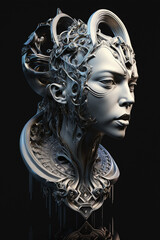 A bust of a woman with a headdress and a sculpt of hair Generative AI