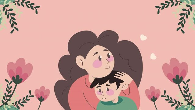 young mother with son characters animation